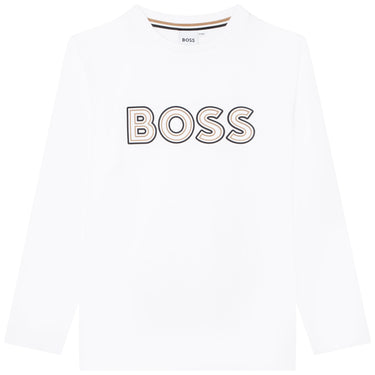 Playera manga larga BOSS blanca para adolescentes